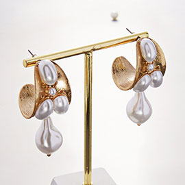 Pearl Embellished Dangle Hoop Earrings
