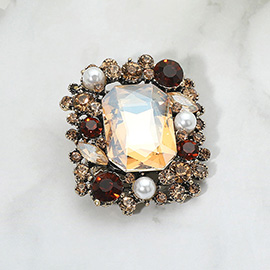 Rectangle Round Stone Cluster Pin Brooch