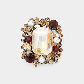 Rectangle Round Stone Cluster Pin Brooch 