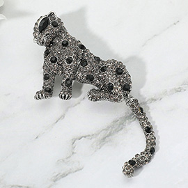 Stone Embellished Leopard Pin Brooch