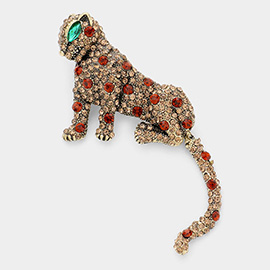 Stone Embellished Leopard Pin Brooch