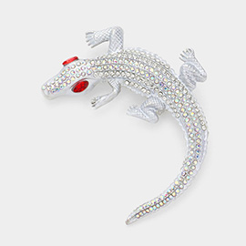 Stone Embellished Alligator/Crocodile Pin Brooch