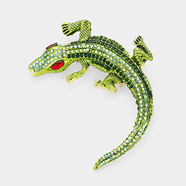 Stone Embellished Alligator/Crocodile Pin Brooch