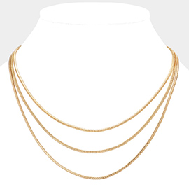 Brass Metal Triple Layered Chain Necklace