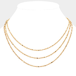 Brass Metal Twisted Triple Layered Chain Necklace