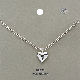 Brass Metal Paper Clip Chain Heart Pendant Necklace