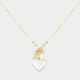 Enamel Heart Pearl Pendant Necklace