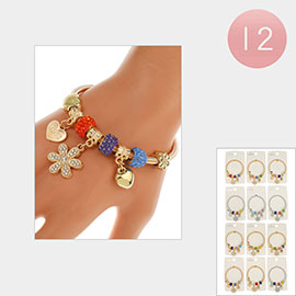 12PCS - Flower Love Heart Charm Stretch Bracelets