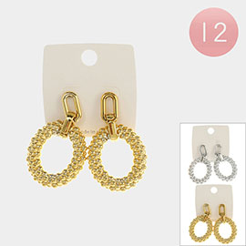 12PAIRS - Textured Metal Oval Earrings