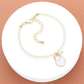 Enamel Heart Charm Pendant Pearl Bracelet