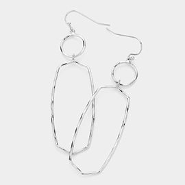 Textured Metal Open Circle Rectangle Dangle Earrings