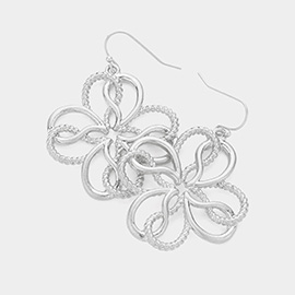 Textured Metal Open Flower Dangle Earrings