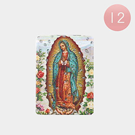 12PCS - Teardrop Round Stone Accented Our Lady of Guadalupe Tapestry Prayer Printed Compact Mirrors