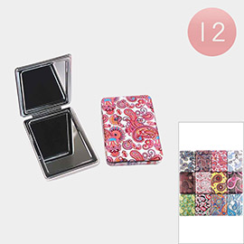 12PCS - Paisley Printed Cosmetic Mirrors