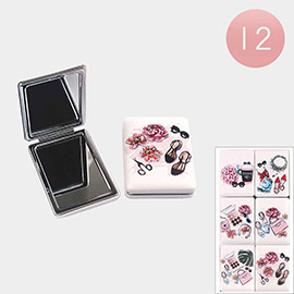 12PCS - Makeup High Heel Fashion Style Printed Cosmetic Mirrors