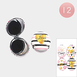 12PCS - LOVE I LOVE YOU DEAR Message Lips Printed Cosmetic Mirrors