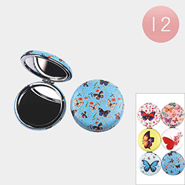 12PCS - Butterfly Flower Printed Cosmetic Mirrors