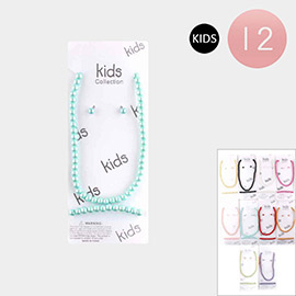 12PCS - Beaded Kids Necklaces Stretch Bracelet Set