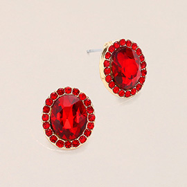 Oval Stone Stud Evening Earrings