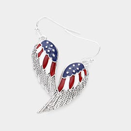 Enamel American Flag Wing Dangle Earrings