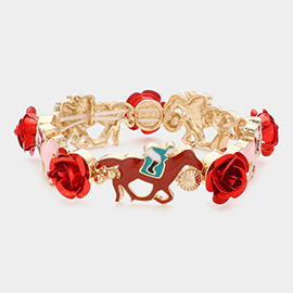 Enamel Horse Metal Rose Stretch Bracelet