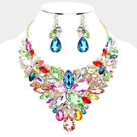 Marquise Stone Flower Cluster Accented Evening Necklace
