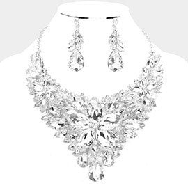 Marquise Stone Flower Cluster Accented Evening Necklace