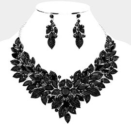 Teardrop Marquise Stone Accented Leaf Cluster Evening Necklace