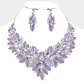 Teardrop Marquise Stone Accented Leaf Cluster Evening Necklace
