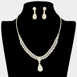 Rhinestone Paved Teardrop Accented Necklace