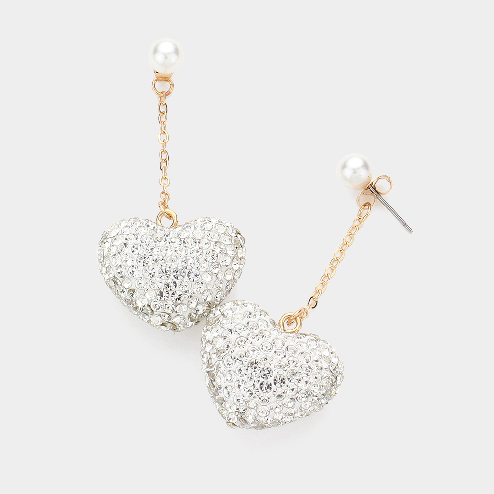 Bling Heart Pendant Dangle Earrings
