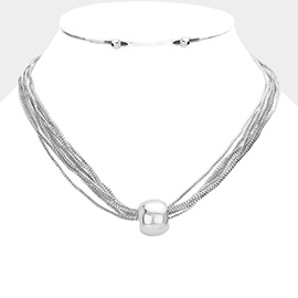 Metal Pebble Pendant Multi Layered Chain Necklace