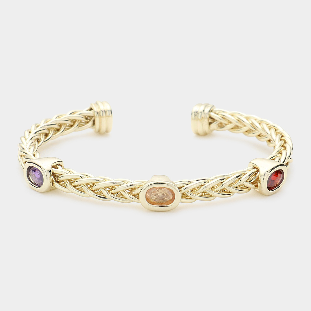 CZ Stone Bezel Pointed Cuff Bracelet