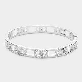 CZ Stone Paved Double Open Circle  Pointed Hinged Bracelet
