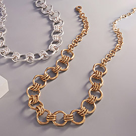 Textured Metal Chain Link Necklace