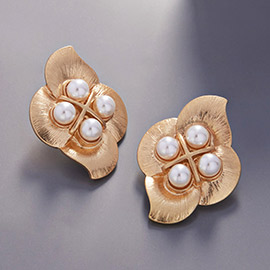 Pearl Metal Flower Earrings