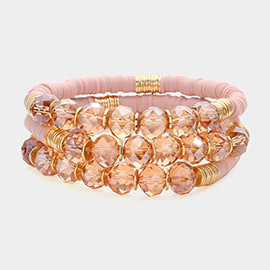 3PCS - Faceted Beads Heishi Beaded Multi Layered Bracelets