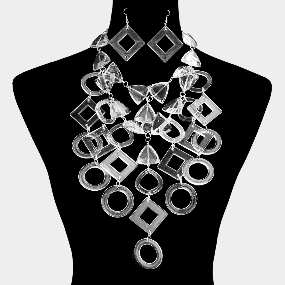 Clear Resin Geometric Shape Open Plate Link Statement Necklace