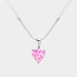 Stainless Steel CZ Heart Pendant Necklace