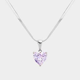 Stainless Steel CZ Heart Pendant Necklace