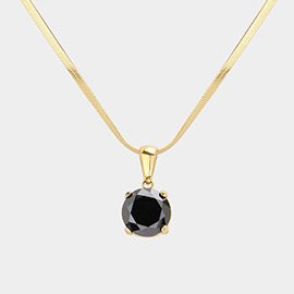 18K Gold Dipped Stainless Steel CZ Round Pendant Necklace