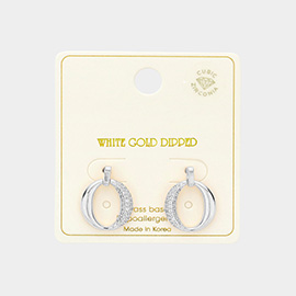 White Gold Dipped CZ Stone Paved Glam O Swing Earrings