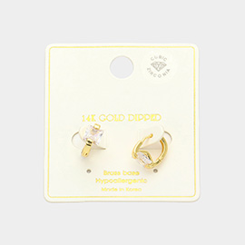 14K Gold Dipped Princess Cut CZ Stone Huggie Earrings