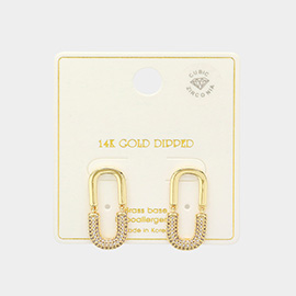 14K Gold Dipped CZ Stone Paved Oval Link Earrings