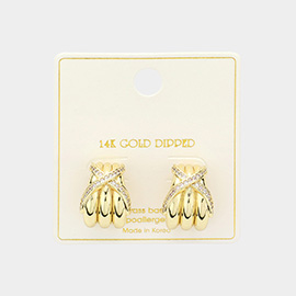 14K Gold Dipped Crossover CZ Stone Paved Earrings