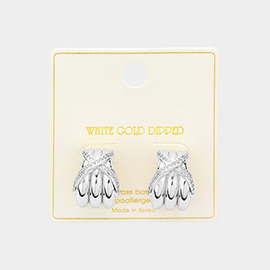 White Gold Dipped Crossover CZ Stone Paved Earrings