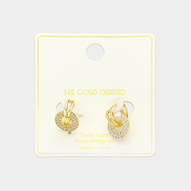 14K Gold Dipped Circle Drop CZ Paved Earrings