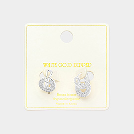 White Gold Dipped Circle Drop CZ Paved Earrings