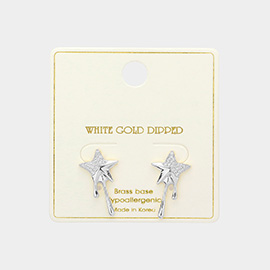 White Gold Dipped Stone Paved Star Stud Earrings