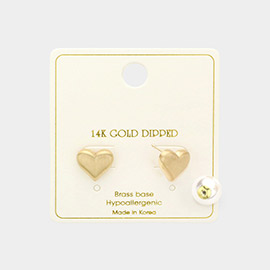 14K Gold Dipped Matte Heart To Pearl Peekaboo Earrings